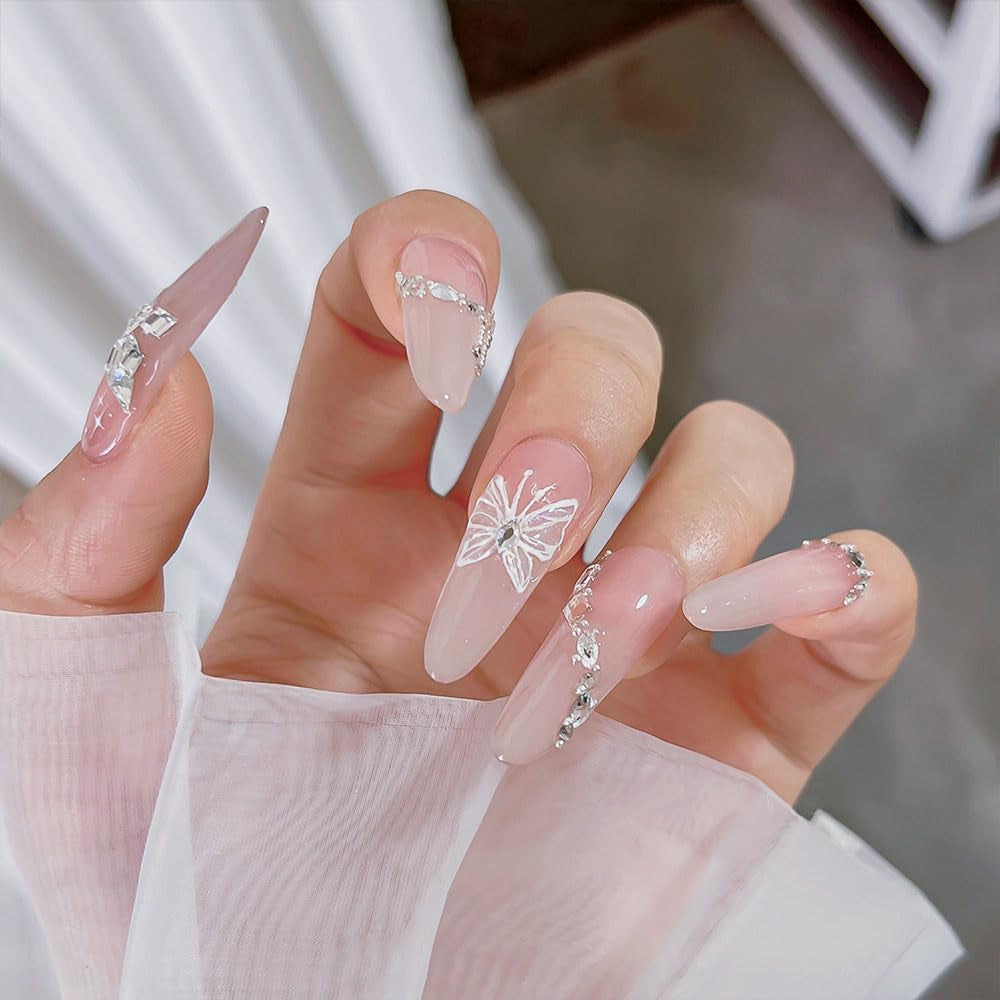 Aurora Muschel Schmetterling Samolepka na nehty Weiß Schmetterlinge Samolepka na nehty Gelee Relief Butterfly Nagelaufkleber Y2K Butterflies Nagel Sticker Nägel Nageldesign Nagel Zubehör Samolepky na nehty Nailart