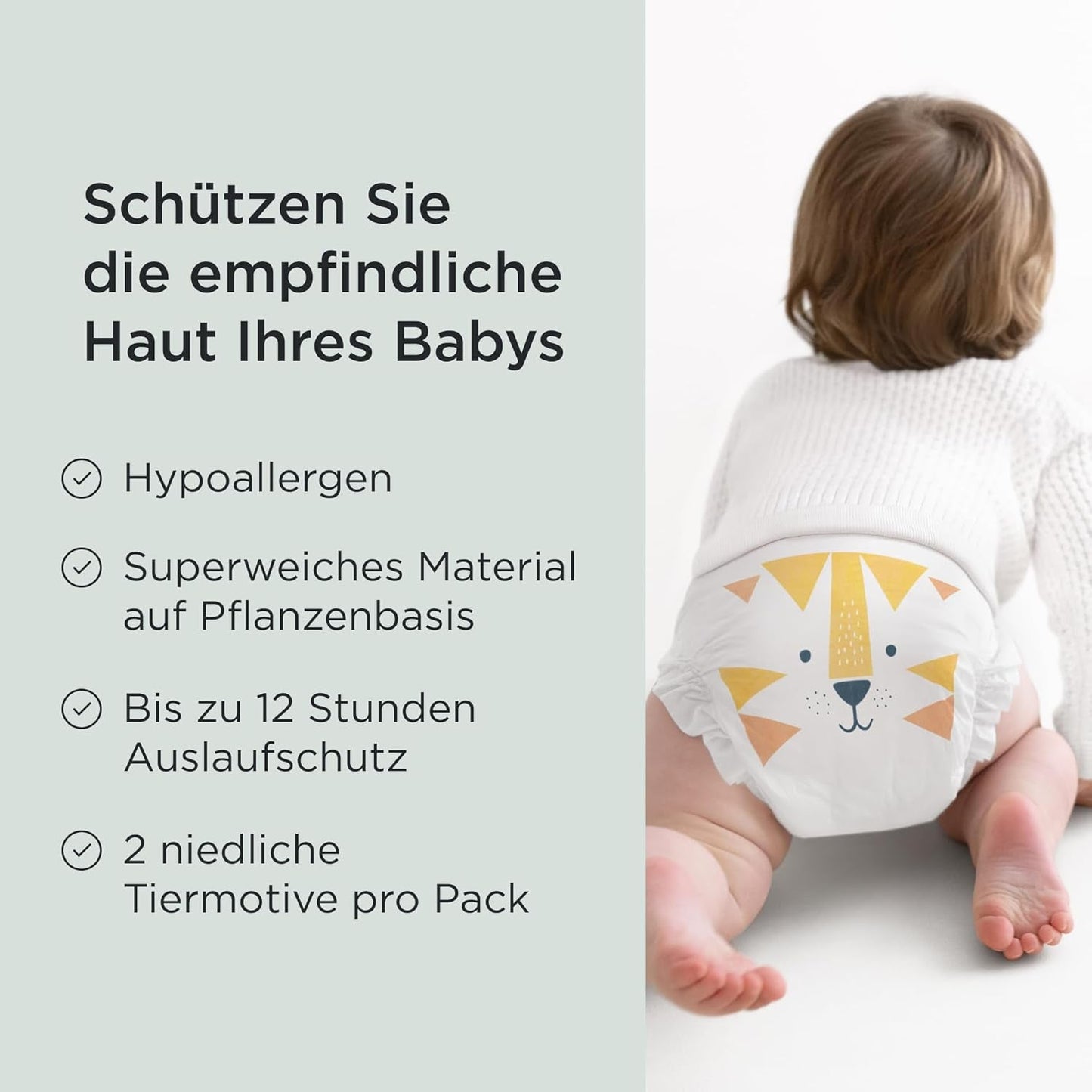 Plenky Kit & Kin Premium, velikost 4 (9–14 kg), počet 128, rostlinné a hypoalergenní, spolehlivá ochrana proti úniku, veganské a bez krutosti