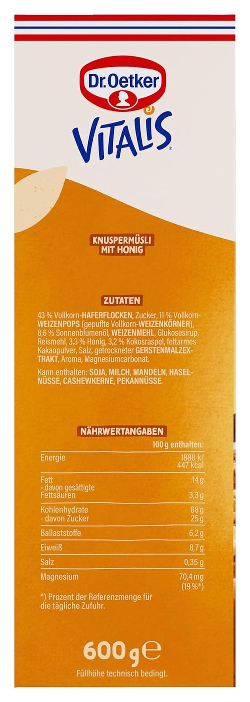 Oetker Vitalis Křupavé medy: Medové křupavé müsli ke snídani a svačině, 5 balení (5 x 600 g)