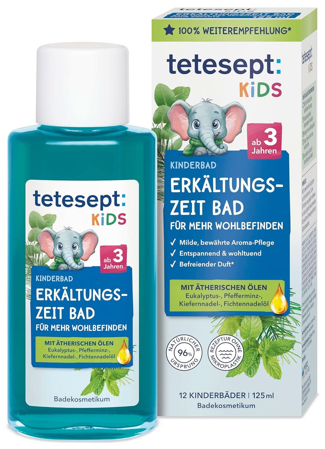 Tetesept Kids Cold Time Bath - dětská přísada do koupele pro chladné období se 4 esenciálními oleji, uvolňující a prohřívající, 125 ml Naty Shop Výchozí název