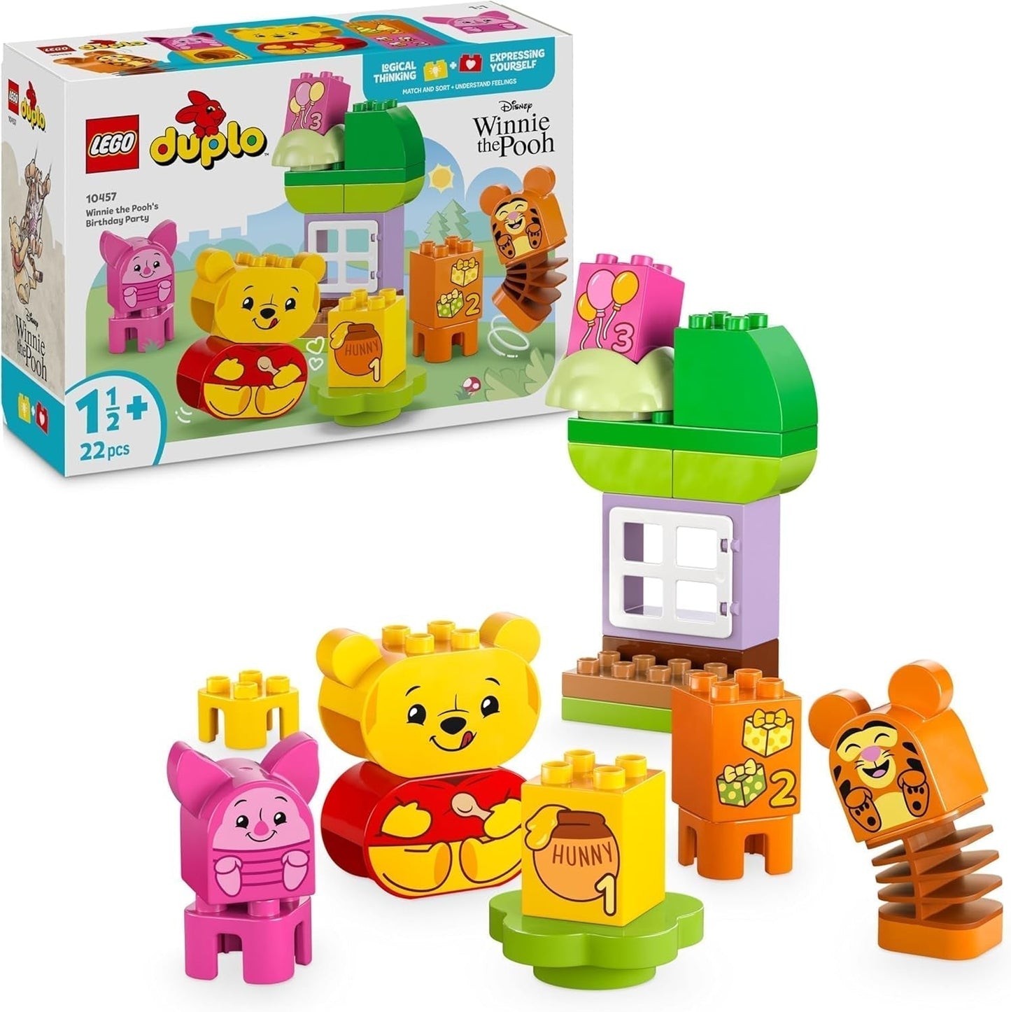LEGO DUPLO - Oslava narozenin Disneyho Medvídka Pú - vzdělávací hračka pro předškoláky - sada 3 minifigurek, včetně Medvídka Pú, Tygra a prasátka - tip na dárek pro chlapce a dívky od 1,5 roku 10457 Stavebnice Beuche den LEGO-Store Výchozí název