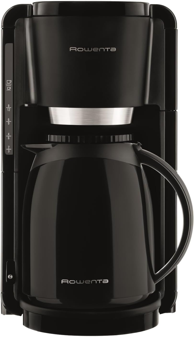 Espresso kávovar Rowenta Adagio, termokarafa z nerezové oceli, udrží kávu horkou až 4 hodiny, kapacita 10–15 šálků, kapacita 1,25 l, vyjímatelný koš na filtr, automatické vypínání, černá, CT3818