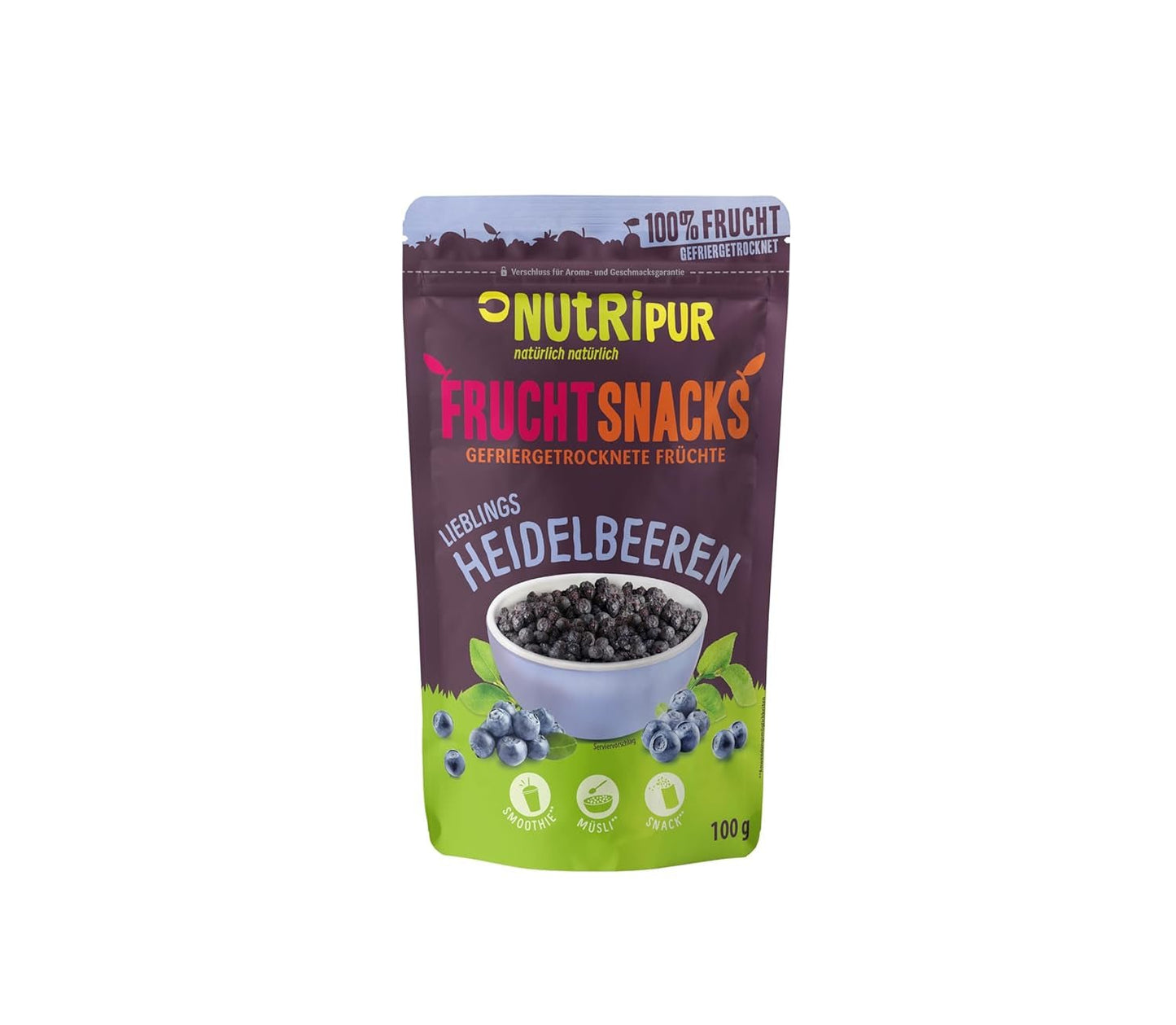 Lyofilizované borůvky: 100 g sušených pěstovaných borůvek na smoothie, müsli, kaši - lyofilizované bobule bez přidaného cukru - NutriPur lyofilizované borůvky Dehydrované produkty Naty Shop Výchozí název