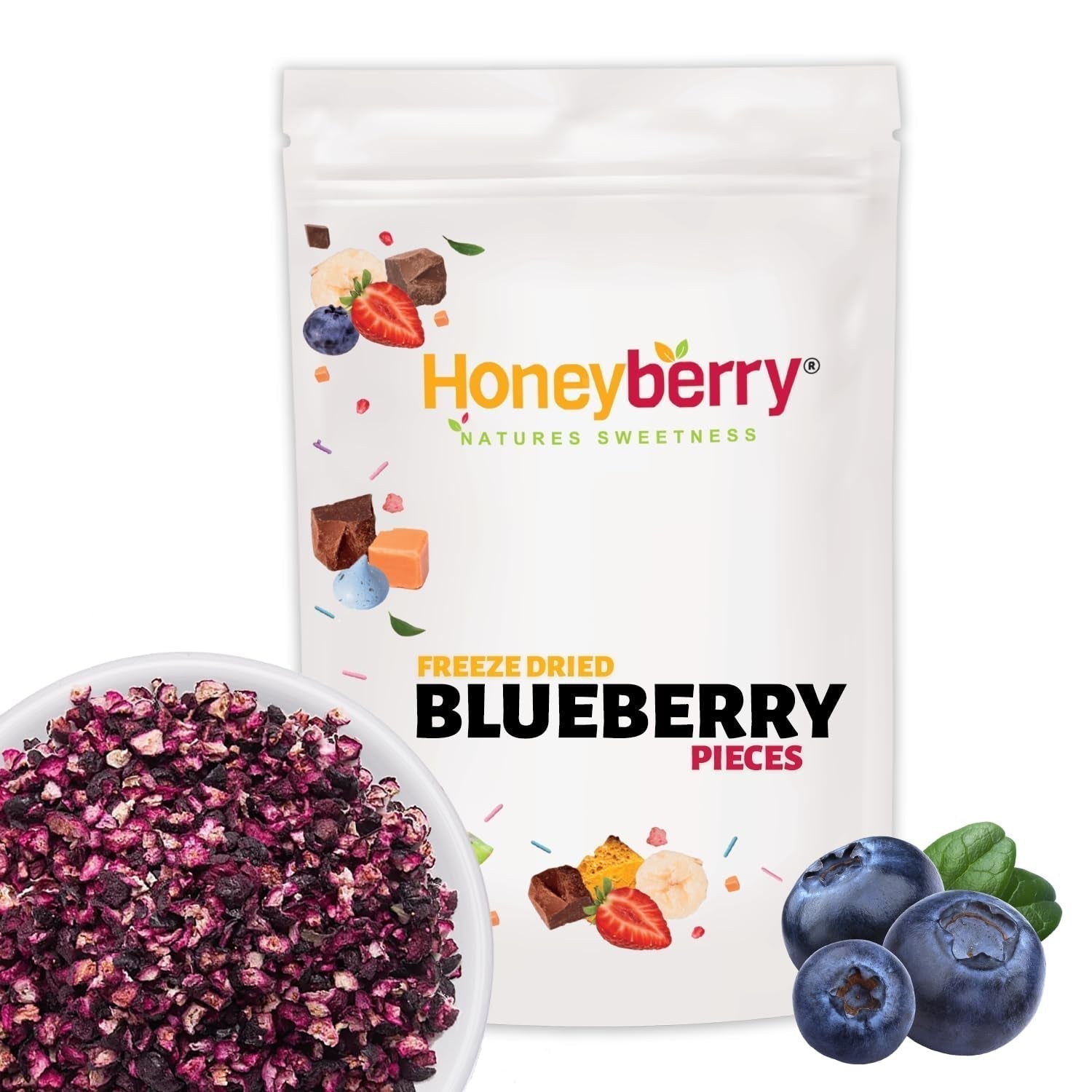 Lyofilizované borůvky kousky 100g - Lyofilizované borůvky - Lyofilizované ovoce - Lyofilizované sušené ovoce - Perfektní pro pečení, zdobení dortů, müsli a dezertů Dehydrované produkty Naty Shop 100G