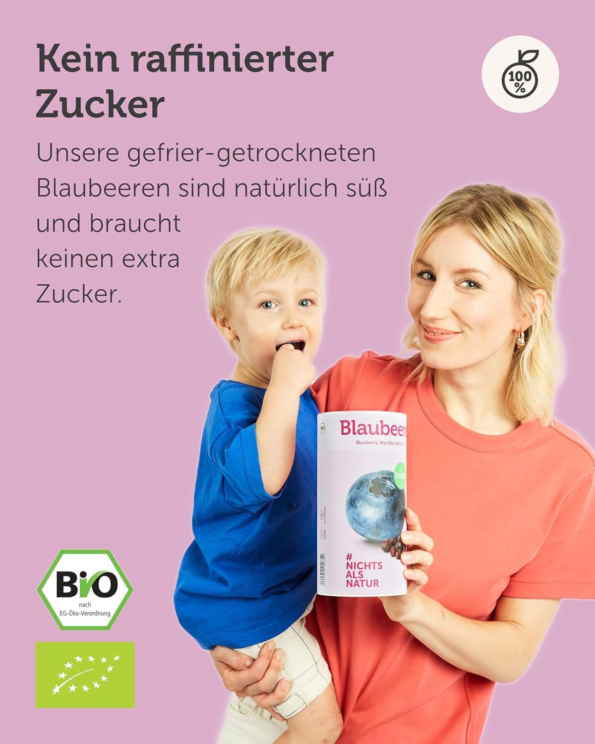 Lyofilizované bio borůvky BUAH® | Lyofilizované bio borůvky bez přidaného cukru | 100% mrazem sušené ovoce (veganské, bez lepku, bez laktózy) | Ideální svačina (140g) Dehydrované produkty Naty Shop