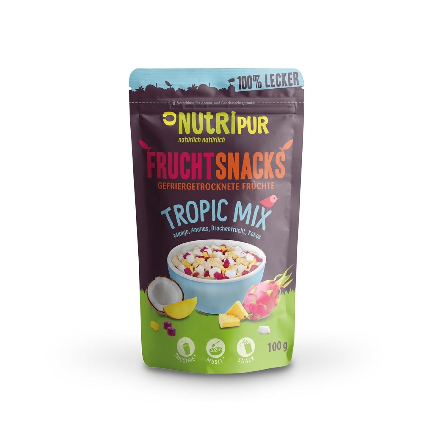 Směs lyofilizovaného ovoce "Tropic-Mix" 100g I Lesní ovoce a sušené ovoce I Směs kokosu, dračího ovoce, manga a ananasu I NutriPur Dehydrované produkty Naty Shop Výchozí název