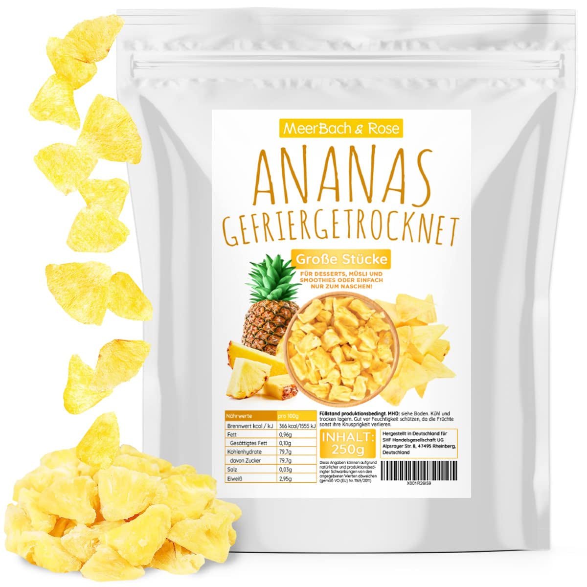 Lyofilizovaný ananas 250g, velké kousky, lyofilizované ovoce na plátky, neslazené, ovocné kousky ananasu, sušený ananas Dehydrované produkty Naty Shop Výchozí název