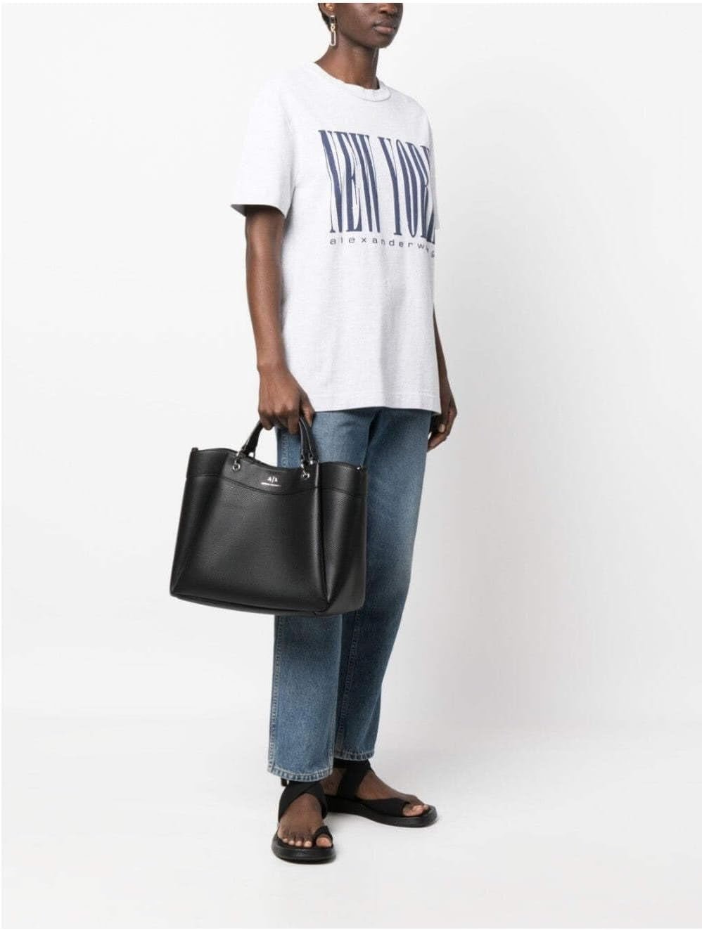 Armani Exchange Essential for Women, Wave, Silver Printed Logo Shopping L Bags Women Naty Shop