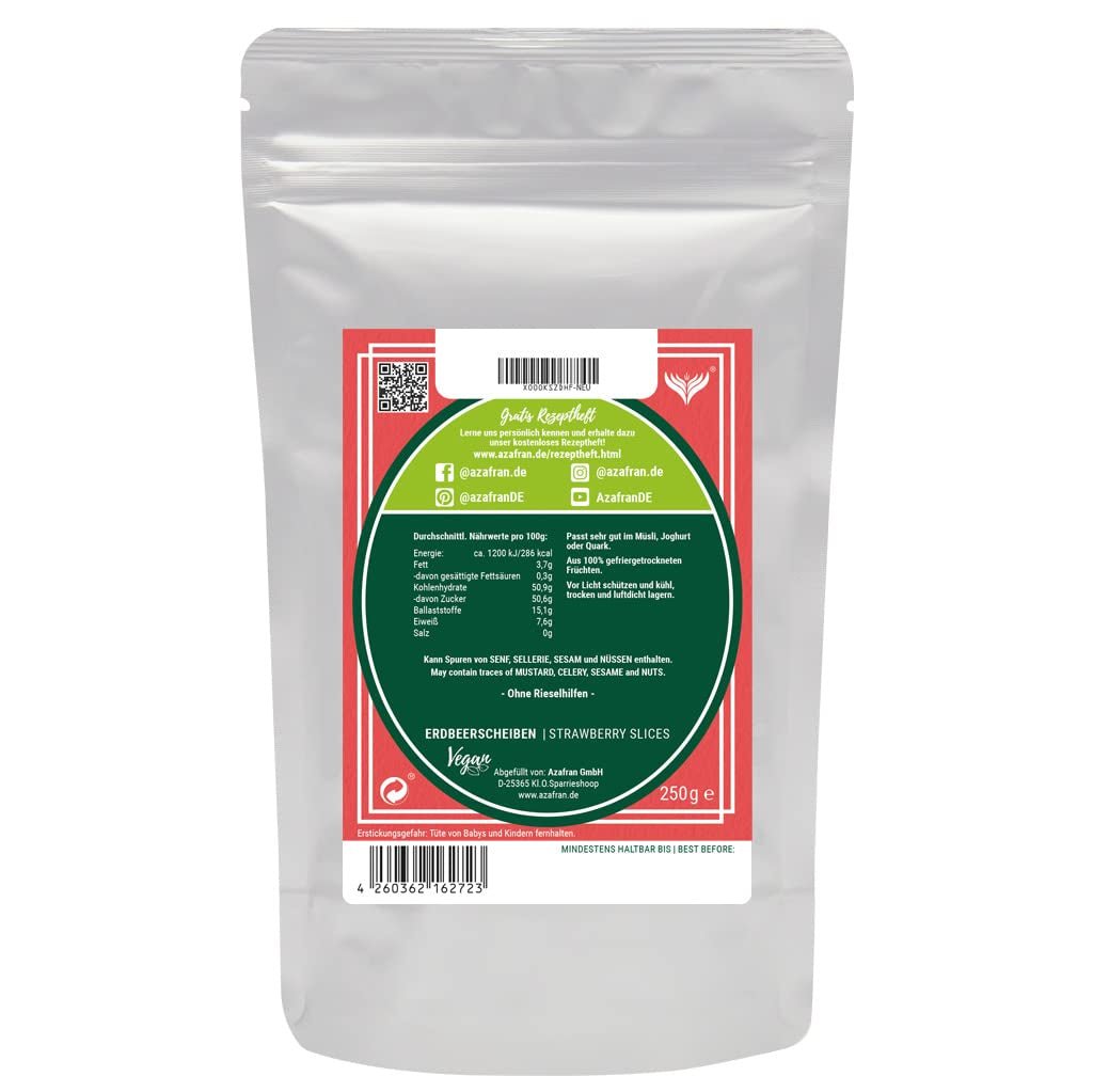 Azafran mrazem sušené plátky jahod, přírodní sušené jahody v plátcích 250g Dehydrované produkty Naty Shop