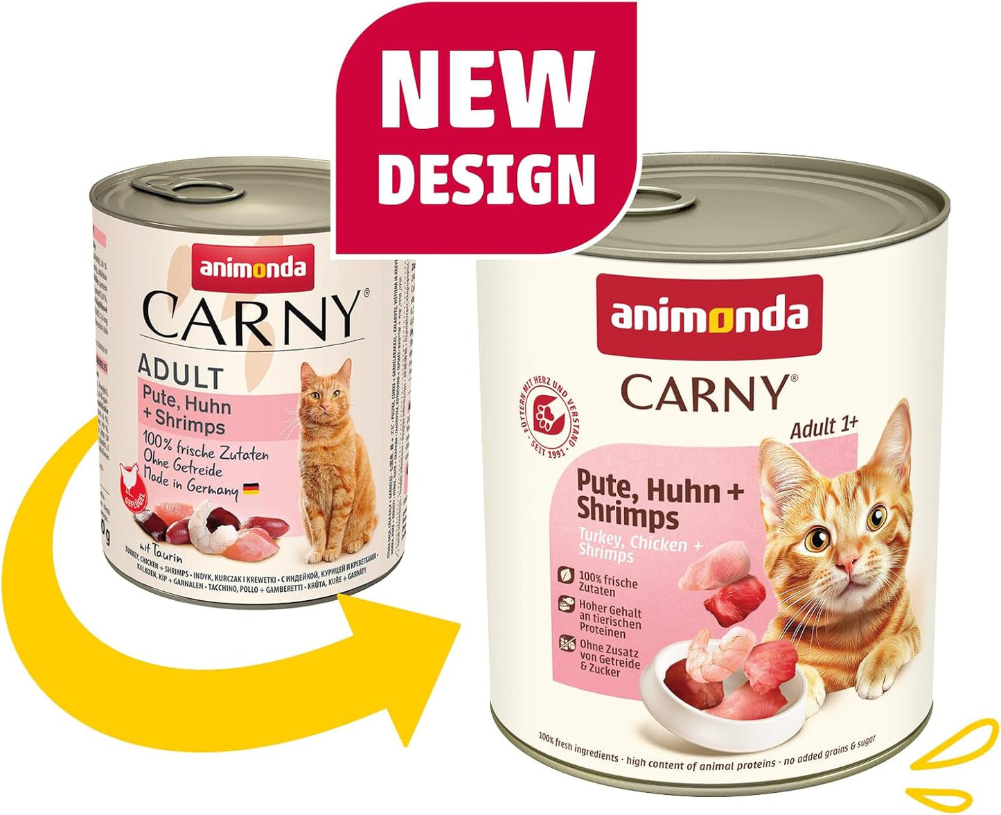 Animonda Carny mokré krmivo pro kočky krůta + kuře + krevety (6 x 800 g), mokré krmivo bez obilovin a cukru s čerstvými masovými přísadami