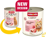 Animonda Carny mokré krmivo pro kočky krůta + kuře + krevety (6 x 800 g), mokré krmivo bez obilovin a cukru s čerstvými masovými přísadami