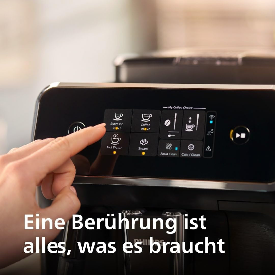 Automatický espresso kávovar PHILIPS řady 2200 - 2 kávové speciality, dotykový displej, klasický napěňovač mléka, keramický mlýnek, matná černá (EP2220/10)