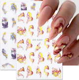 6 Blatt 3D Lila Schmetterling Samolepky na nehty Selbtklebend Nagelaufkleber Schmetterlinge Samolepky na nehty Bunte Blühen Marmor Nagel Stickers Regenbogen Welle Linien Nail Art Aufkleber Nageldesign Zubehör