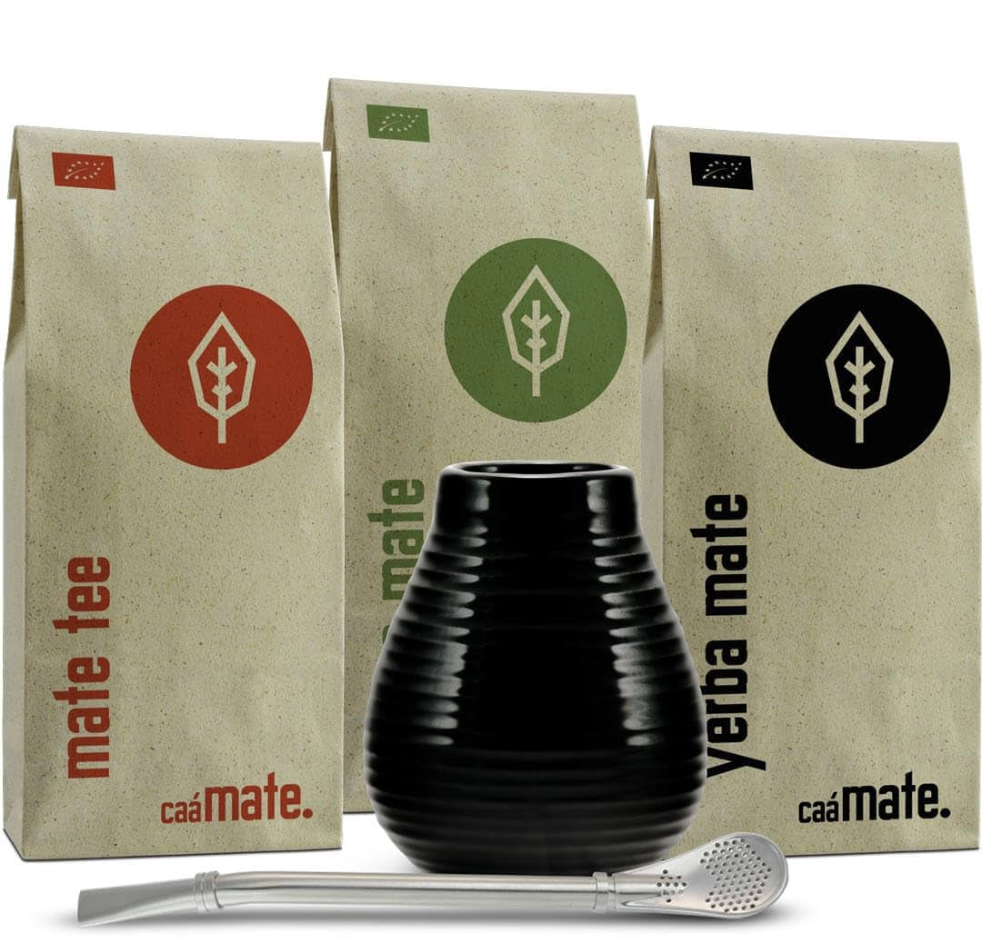 Keramická čajová sada Mate ● 3 druhy BIO Mate + Hrnek Mate + Bombilla + návod na přípravu (Vintage)