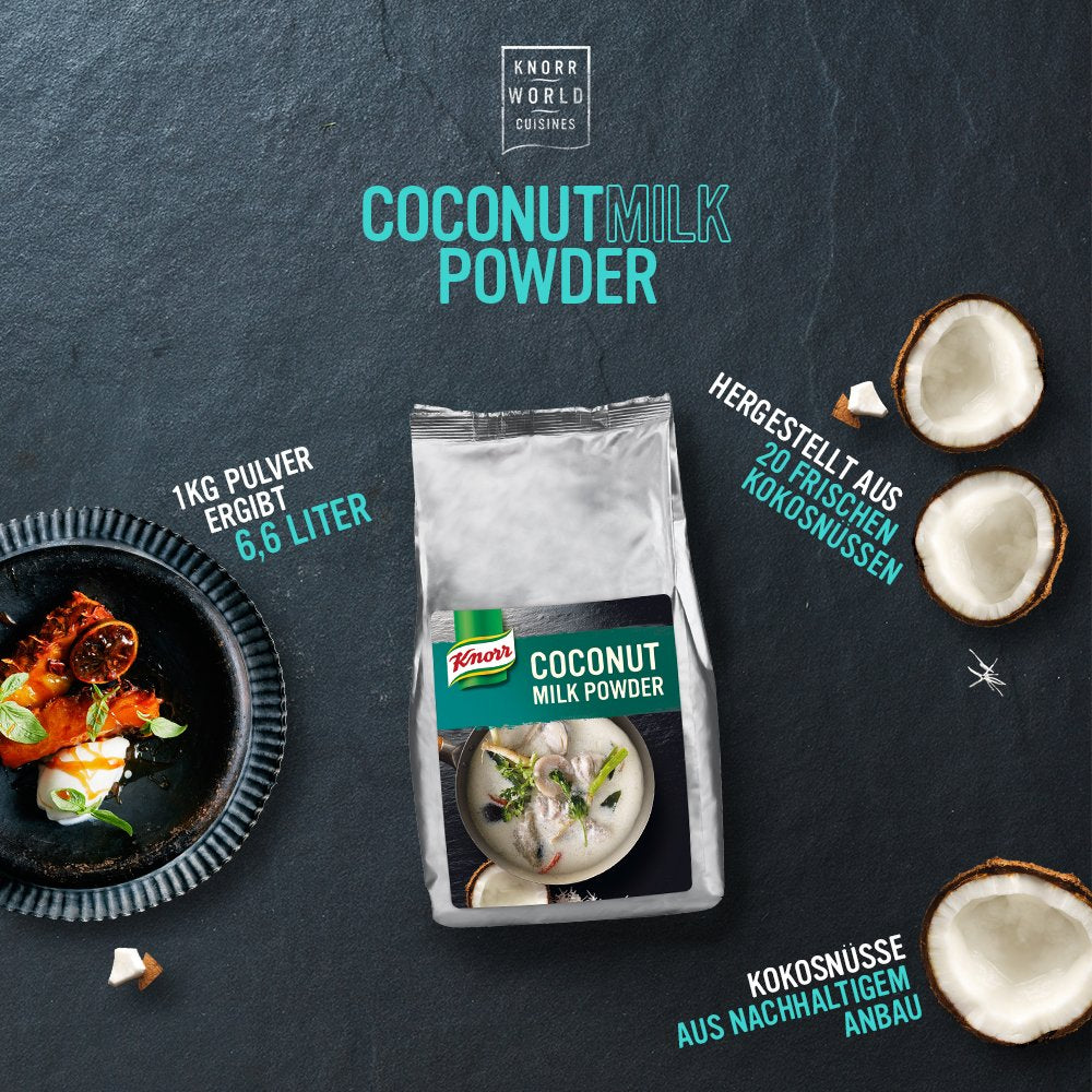 Knorr Kokosmilch Pulver (Milk Powder aus 20 frischen Kokosnüssen, ergibt 6,6 Liter Kokosmilch) 1er Pack (1 x 1 kg)