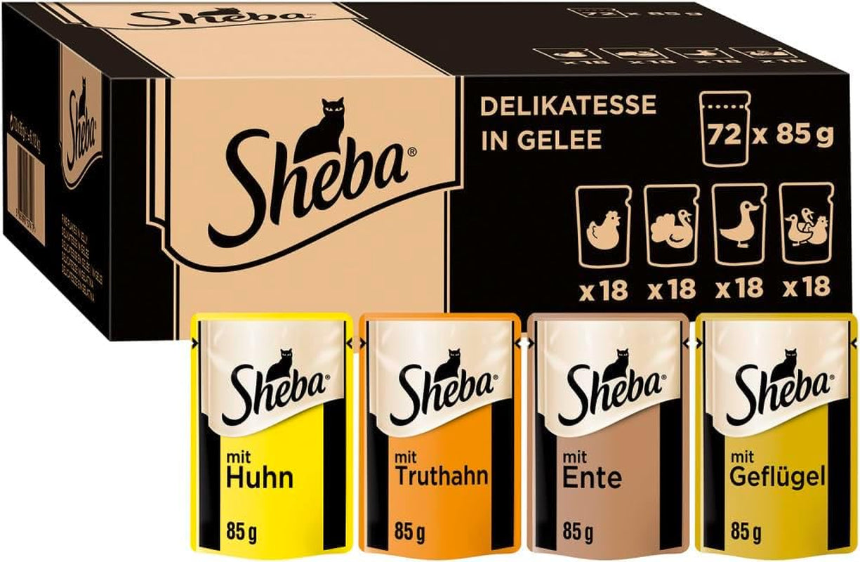 SHEBA Mokré krmivo pro kočky - 72 sáčků x 85 g - Drůbež v želé - Mokré krmivo pro kočky - 1 velké balení