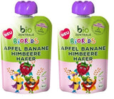 biocentral BioKids Ovocné pyré Jablko Banán Malina Oves | 12 x 90 g | Ovocná svačina bez přidaného cukru | Veganské (balení 2 ks)