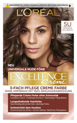 L'Oréal Paris Permanentní barva na vlasy pro každý tón pleti, barvení bez amoniaku, univerzální nahé tóny s plným krytím šedivých vlasů, Excellence Creme, no. 5U Světlý kaštan (hnědý), 1 ks barva na vlasy Naty Shop