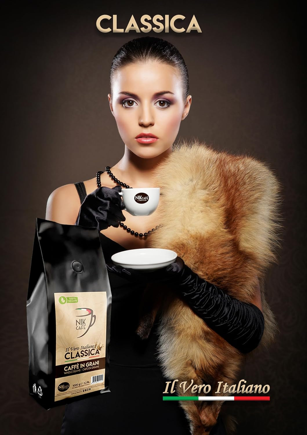 NIK CAFE' – směs Classico – pražená kávová zrna. Jeho Excelence, ten silný. 100% robustní