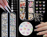 Nail Charms,6 Boxen Gold Silver Nagel Charms 3D Gold Bogen Stern Art Dekoration+6200 Strassstein ​​Bunt Steine ​​​​AB Perlen Diamanten, 3D Legierung Bow Nail Gems Nagel Deko Für Frauen Nagel (6-A)