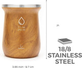 Balibetový čajový set Yerba Mate (hrnek Mate) vyrobený z nerezové oceli s bombillou (brčko) pro maté, Snadno se čistí a velmi odolný set Yerba Mate (DŘEVO)
