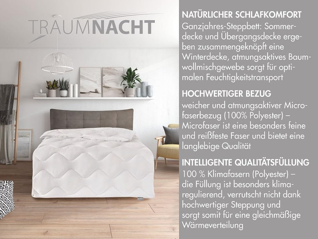 Traumnacht Cosy - Souprava postele 4 sezóny, 1 X dělitelná přikrývka 135 X 200 Sada a 1 X polštář 80 X 80 Cm, certifikace Ã-ko Tex, bílá, vyvinuto v Německu, (balení 2 ks) Přikrývky a přikrývky Naty Shop