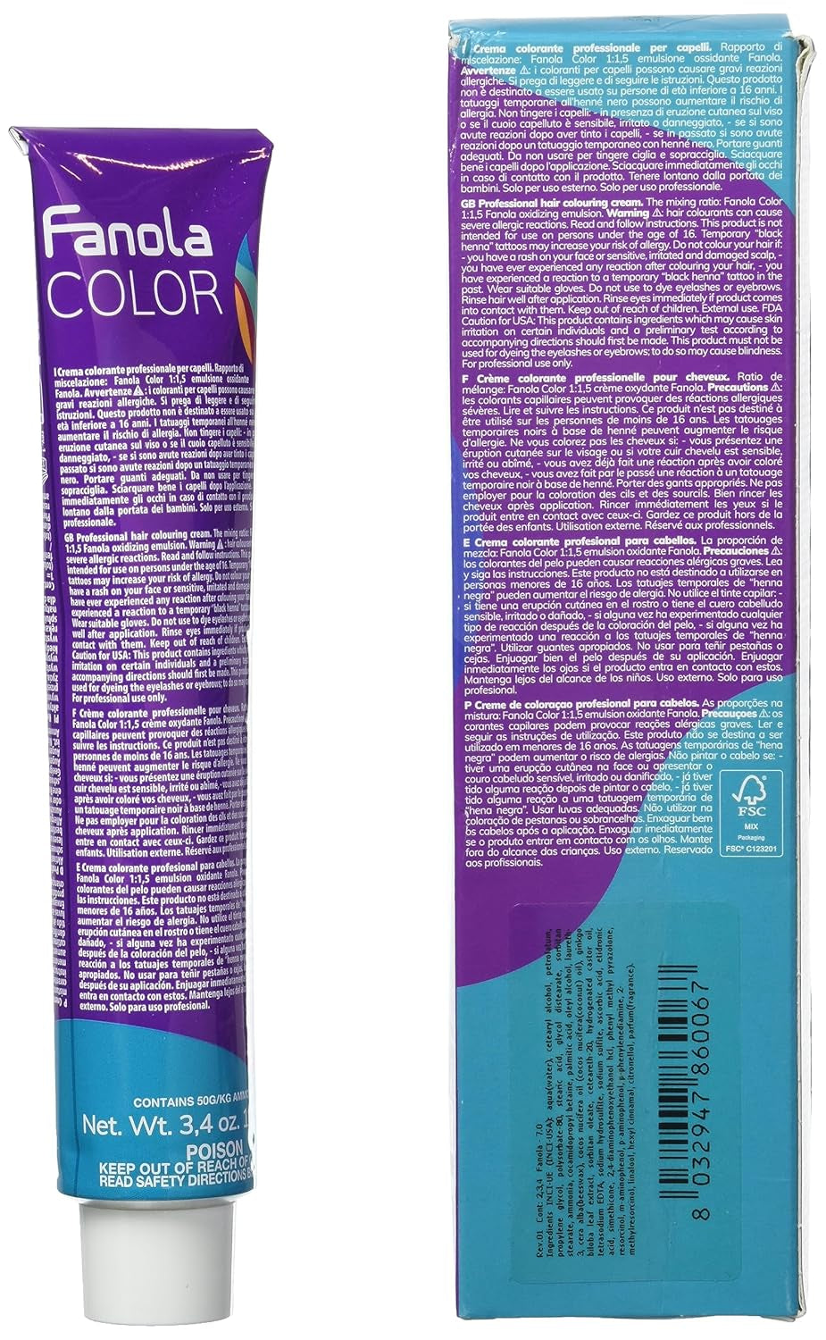 Fanola crema colore Barvicí krém 7.0 Blond, 100 ml Barva na vlasy Naty Shop