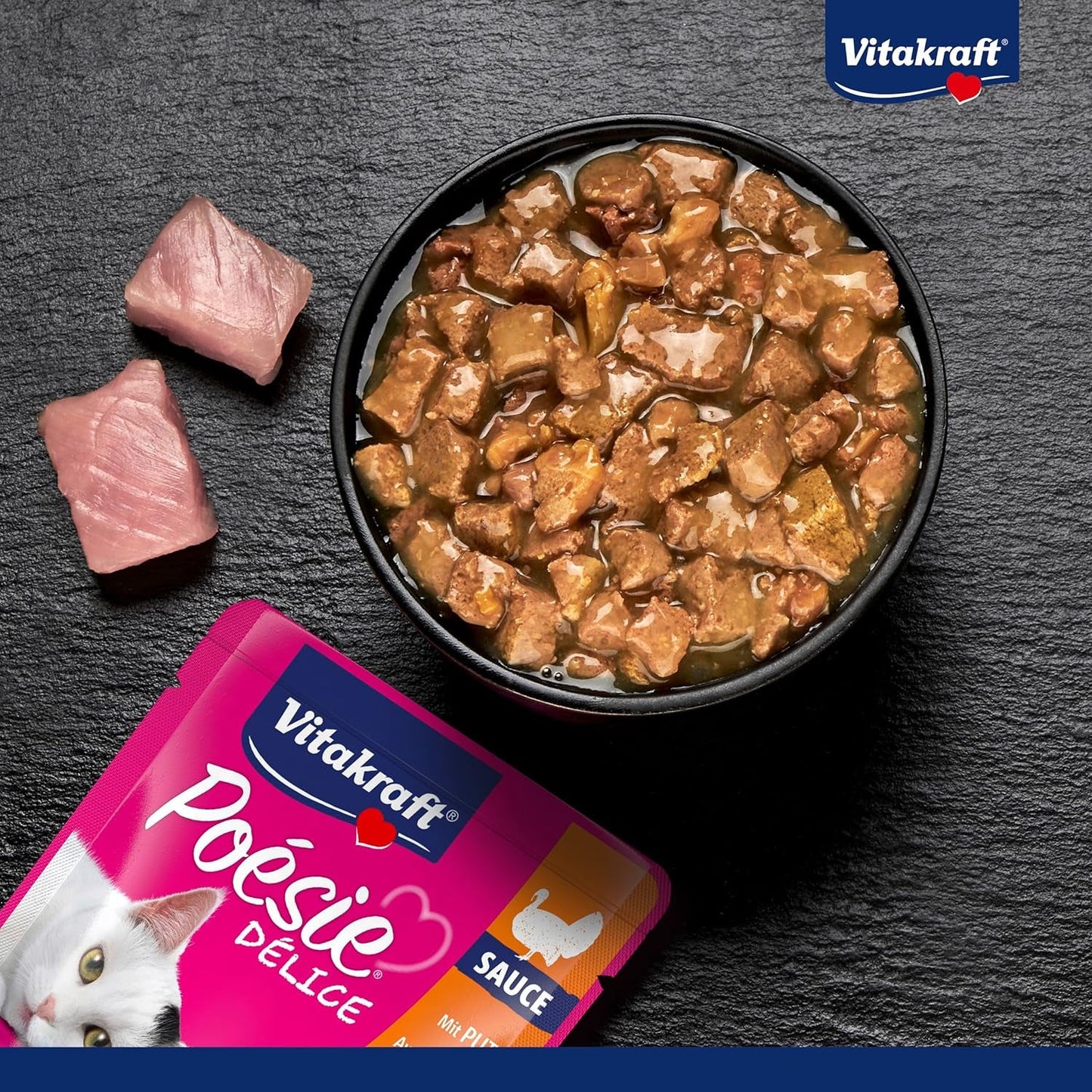 Vitakraft Poésie Délice, mokré krmivo pro kočky, krmivo pro kočky v omáčce, s krůtím masem, hromadné balení, bez přidaného cukru nebo obilovin (23 x 85 g)