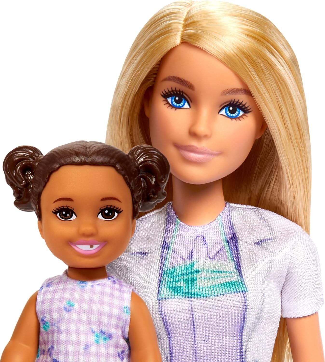 Barbie panenka zubního lékaře, módní panenka s blond vlasy, modrými šaty a laboratorním pláštěm, 1 dětská panenka, příslušenství ke zkoušce a různé doplňky, JCR74