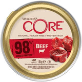 Wellness CORE 98% 12 x 85g, Hovězí maso - Mokré krmivo pro kočky, hustá paštika, bez obilovin, přírodní, hypoalergenní, vysoký obsah bílkovin, vysoký obsah masa