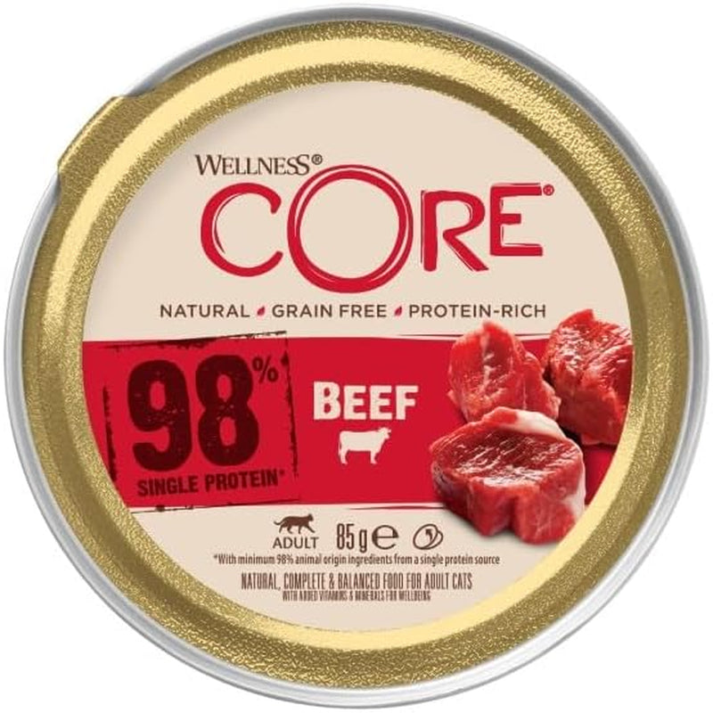 Wellness CORE 98% 12 x 85g, Hovězí maso - Mokré krmivo pro kočky, hustá paštika, bez obilovin, přírodní, hypoalergenní, vysoký obsah bílkovin, vysoký obsah masa