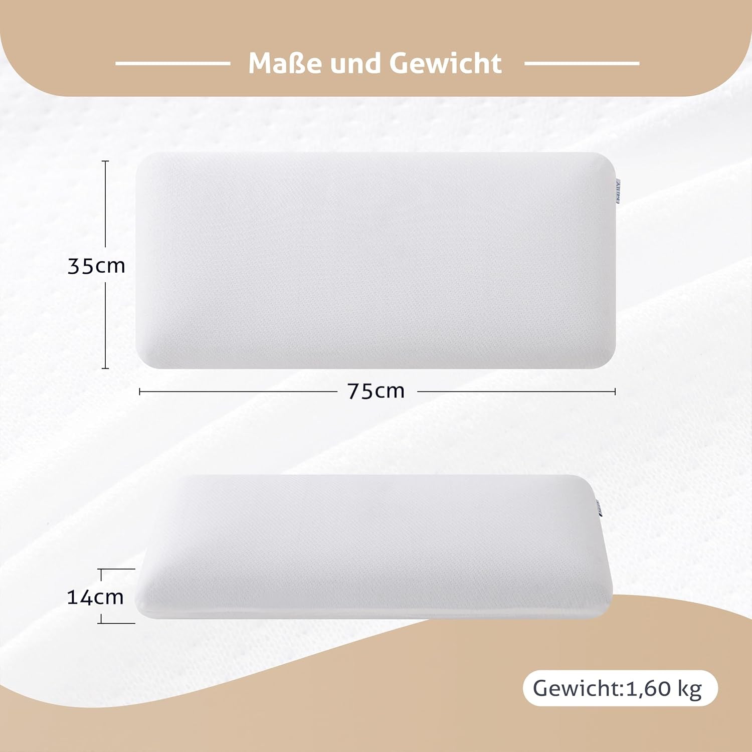 EGO HOME Polštář Paměťová pěna Měkký Ergonomický Polštář na Záda Spáč Polštář na podporu krku S prodyšným a pratelným potahem, Certifikace Oeko-Tex, Polštář na krk 75X35Cm Perne standard Naty Shop