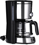Espresso kávovar SEVERIN "TypeSwitch" se skleněnou karafou a časovačem, AromaSwitch pro výběr 2 možností spařování, digitální hodiny s funkcí časovače, až 10 šálků, 1000W, kartáčovaná nerez-černá, KA 4826