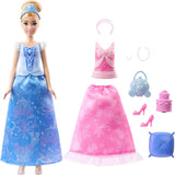 Módní panenka Mattel Disney Princess Toys Popelka se 2 oblečky, 9 doplňky, 2 topy se sponkami a 2 sukněmi. Příběhy 2 v 1 inspirované filmem Disney, JCR95