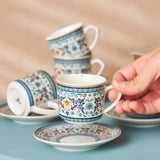 KARACA Beylerbeyi - 12dílná sada tureckých šálků na kávu Porcelánový šálek na espresso Sada 6 ks s podšálky Sada šálků na espresso 80 ml Tradiční design - modrá