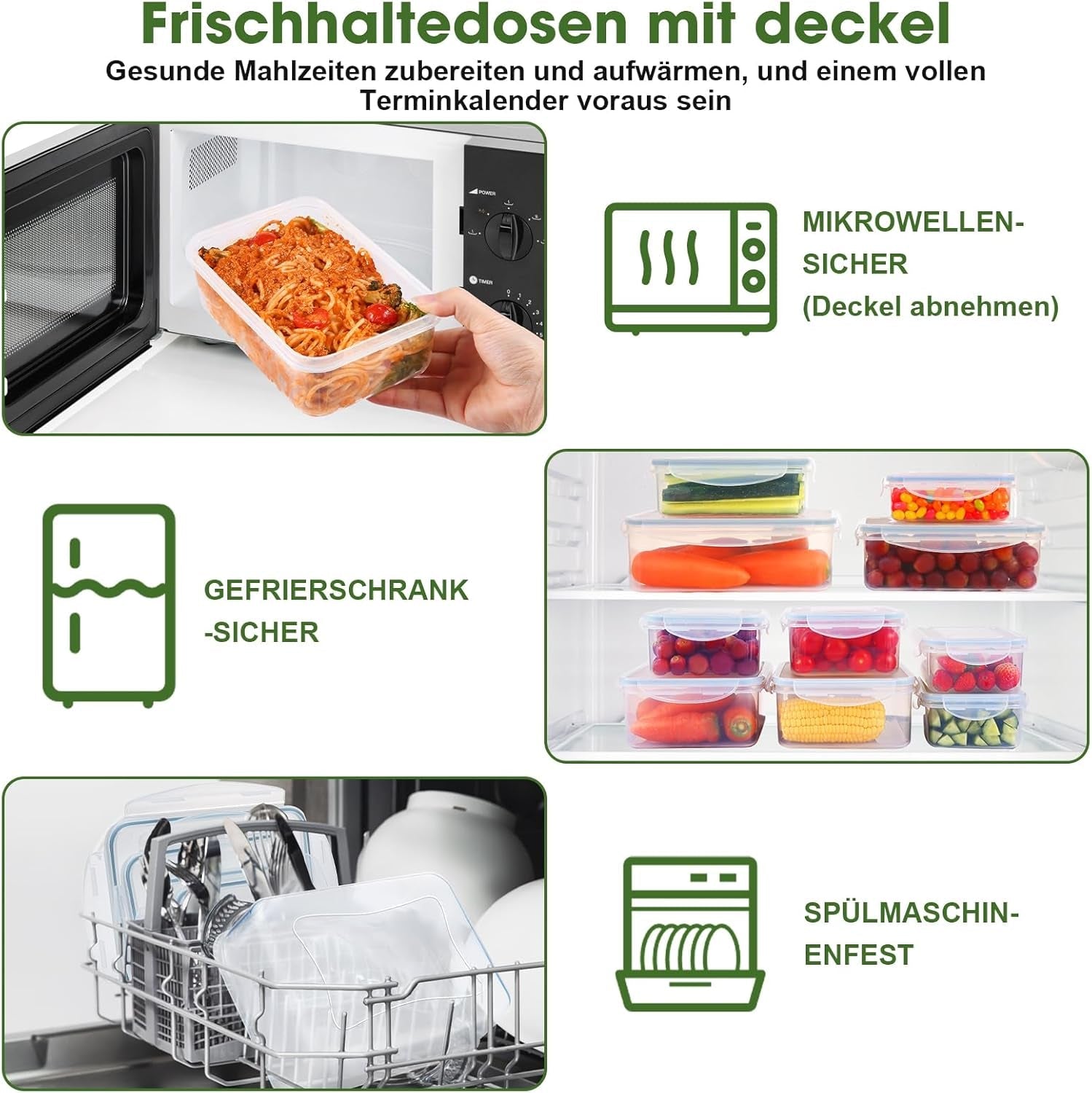 YASHE dóza na potraviny s víkem, 12dílná sada plastových dóz, neobsahuje BPA, 100% nepropustná, stohovatelné, průhledné krabičky na potraviny Naty Shop