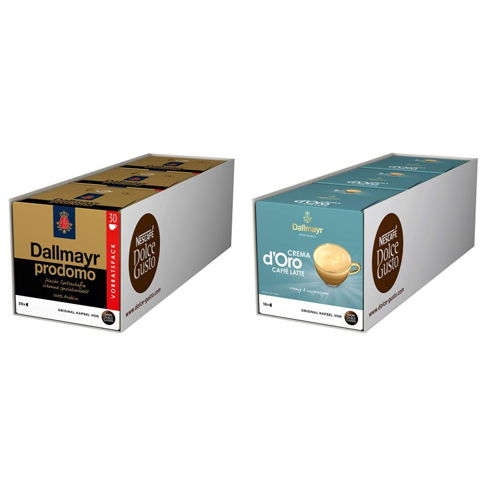 NESCAFÉ Dolce Gusto Dallmayr Prodomo, XXL-Vorratsbox, 90 Kaffeekapseln (3 x 30 Kapseln) & Dallmayr Crema d'Oro Caffè Latte (48 Kaffeekapseln, 48 Getränke, cremig&ausgefungen (3 x 1) 3