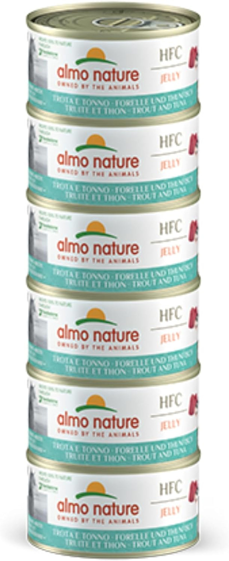Almo Nature HFC Jelly - Mokré krmivo pro dospělé kočky - Pstruh a tuňák - Lidská kvalita, Bezlepkové - 6 x 70 g
