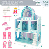 Dřevěný domeček pro panenky, dřevěné zámky pro princezny, domečky pro panenky, 3 patra, zámky pro princezny, 9 dřevěných dílků, 37x15x53,5 cm, dřevěná hračka, věk 3+