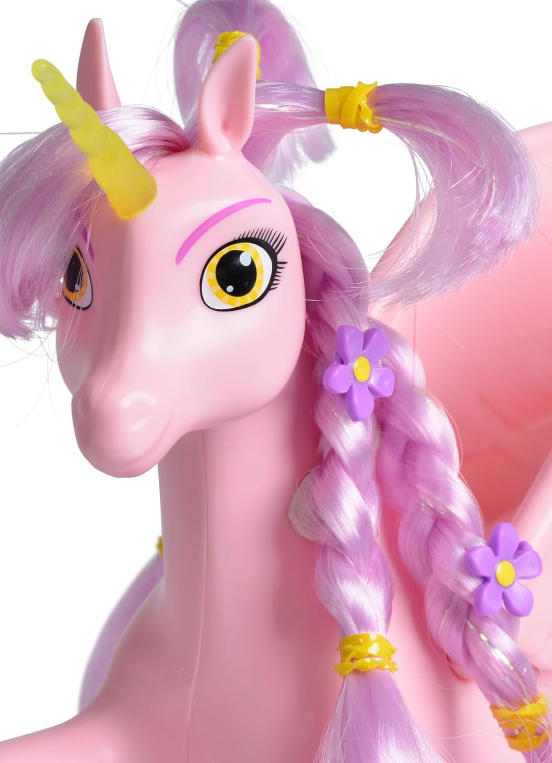 Simba 109480092 - Mia and Me Unicorn Kyara, s pohyblivými křídly, sponkami do vlasů a stylingovým kartáčem, 20 cm, věk 3+, růžová