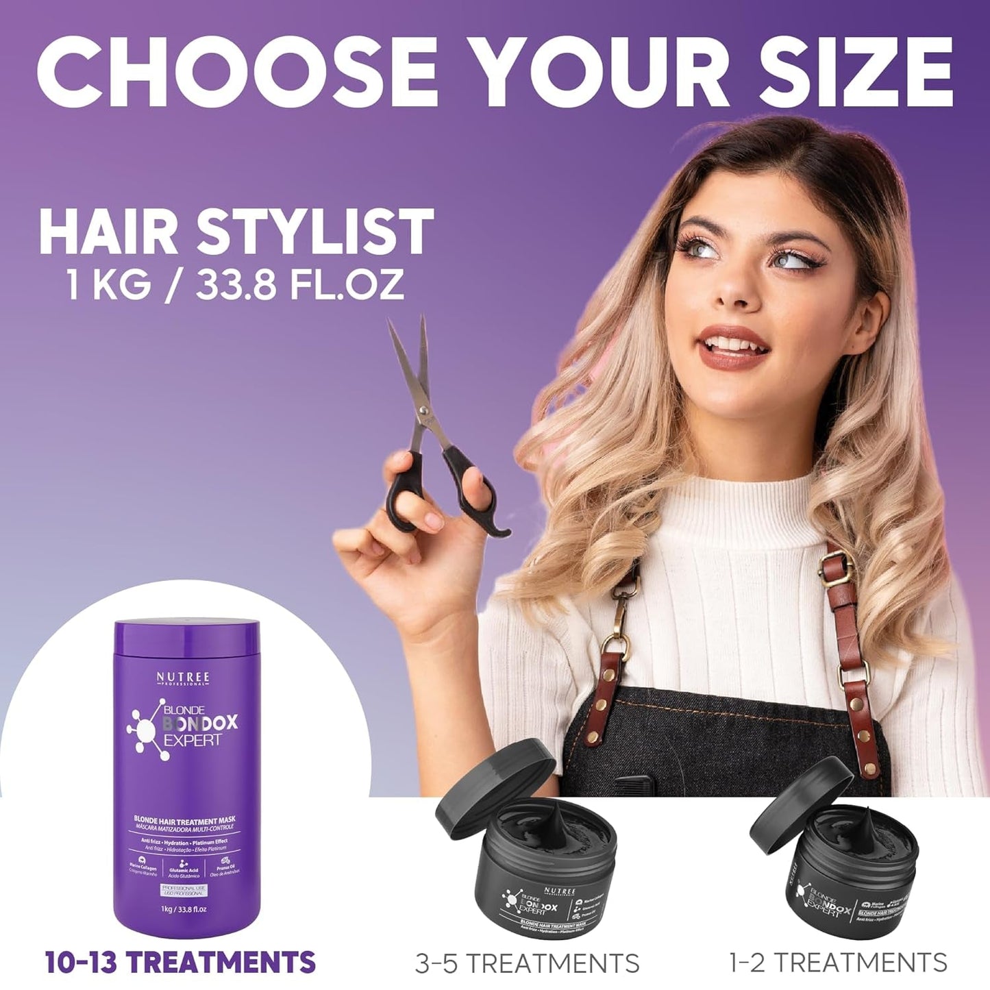 BLONDE BONDOX HAIR TREATMENT 1kg Professional Purple Heat Mask - Olivový olej - obnovuje pružnost a pružnost vlasů, zjemňuje, hydratuje a dodává lesk Naty Shop Hair Mask