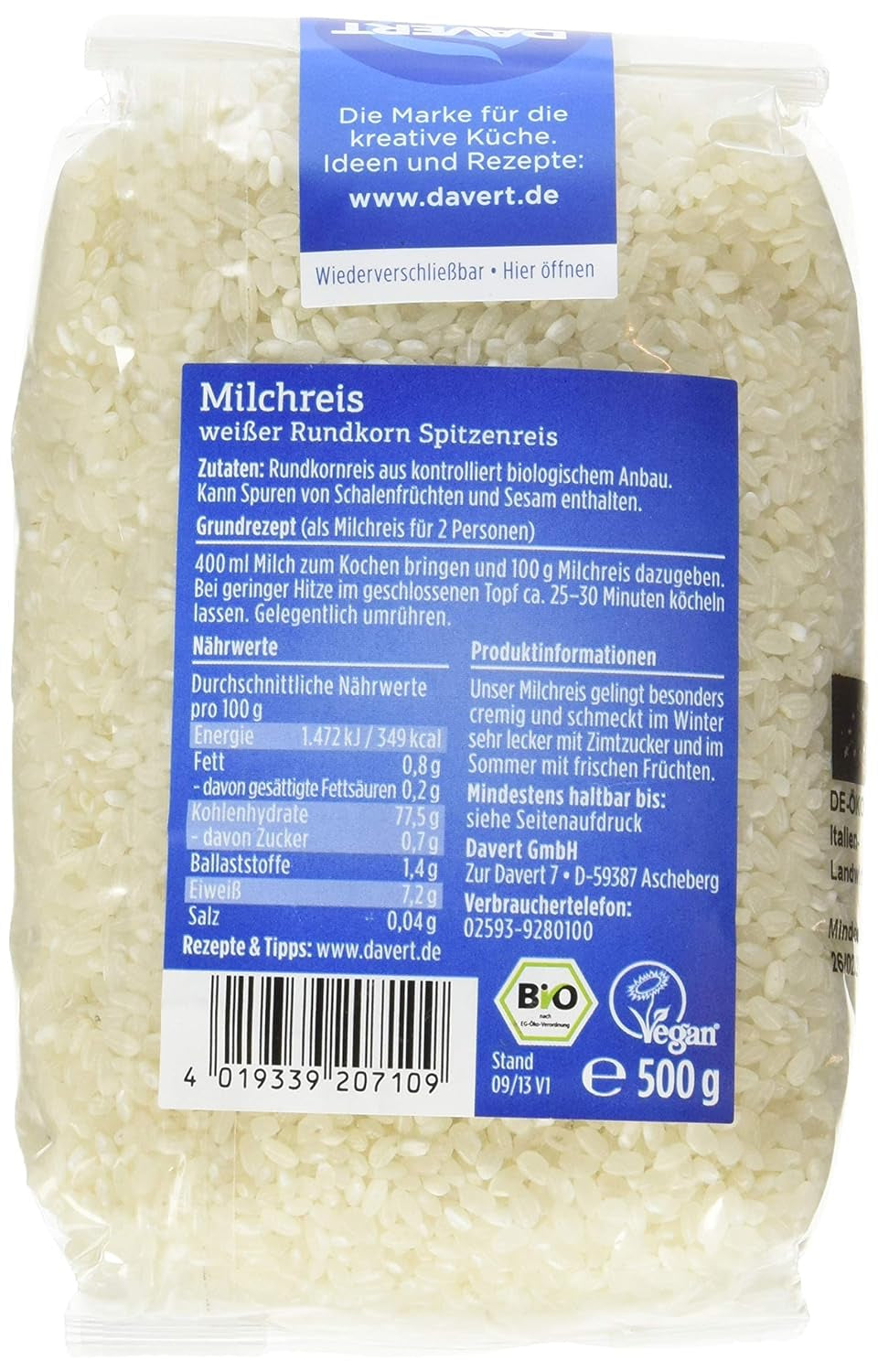 Rýžový nákyp Davert (1 x 500 g) - Bio