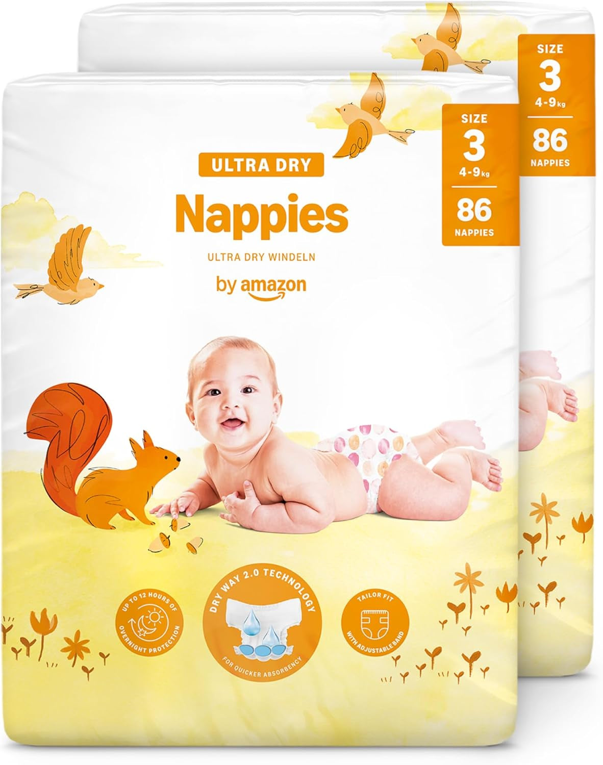 Ultra suché plenky Amazon, velikost 1 (2–5 kg) – měsíční krabička, bílá, počet 96 (2 balení po 48) (dříve značka Mama Bear, identický produkt)