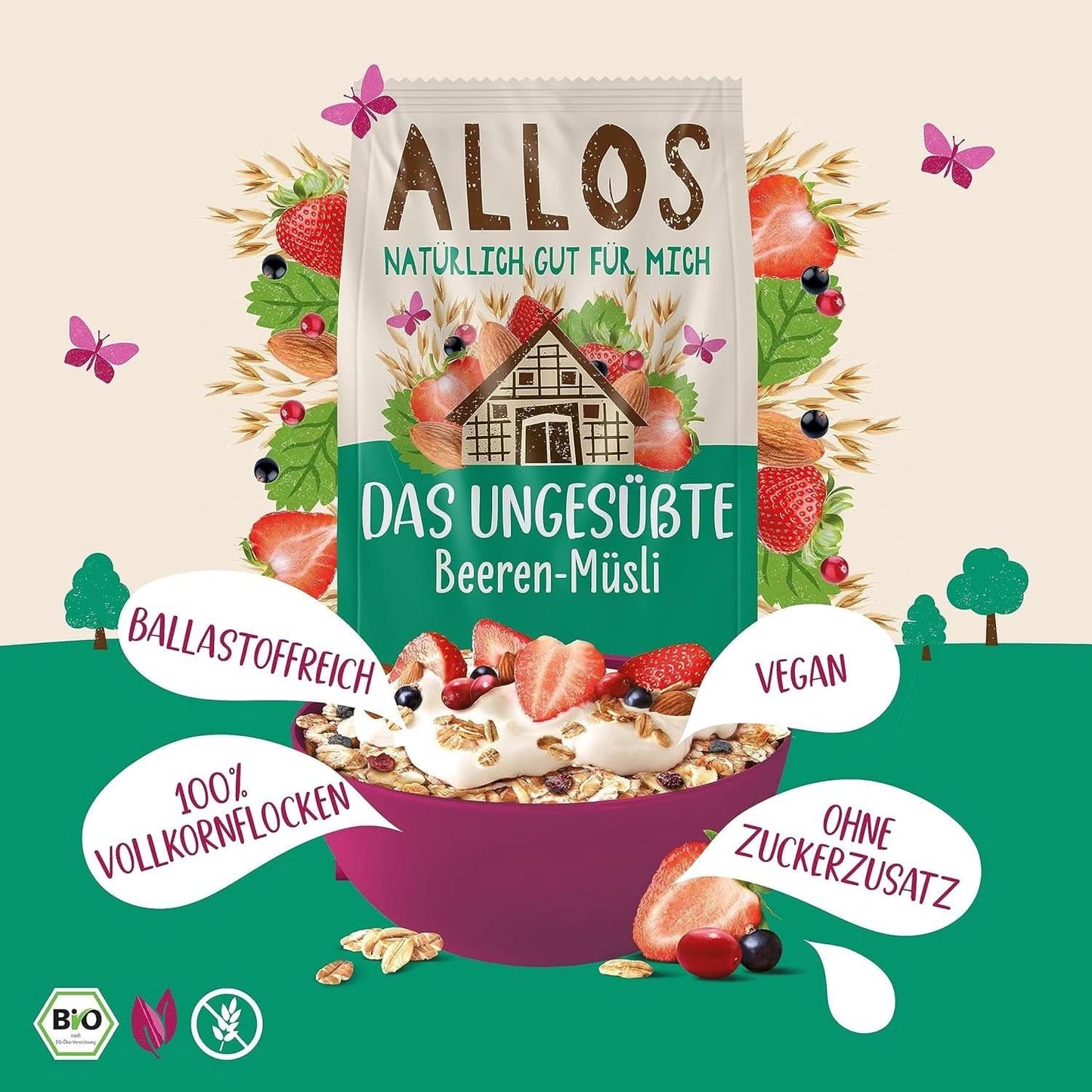 Allos, neslazené bobulovité müsli, balení 5 x 500 gramů Cereals Naty Shop