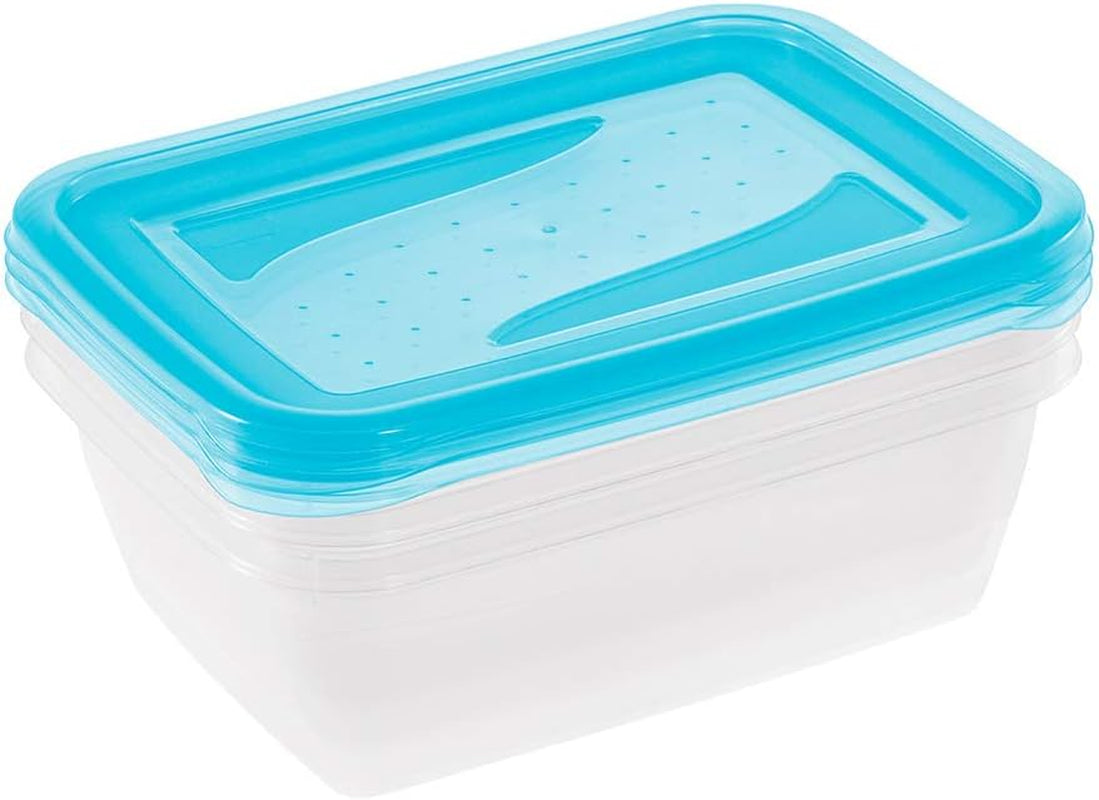 Kekeeper sada 3 dóz na potraviny, 3 x 1,25 l, 20,5 x 15,5 x 6,5 cm, Fredo Fresh, průhledná modrá Dózy na potraviny Naty Shop
