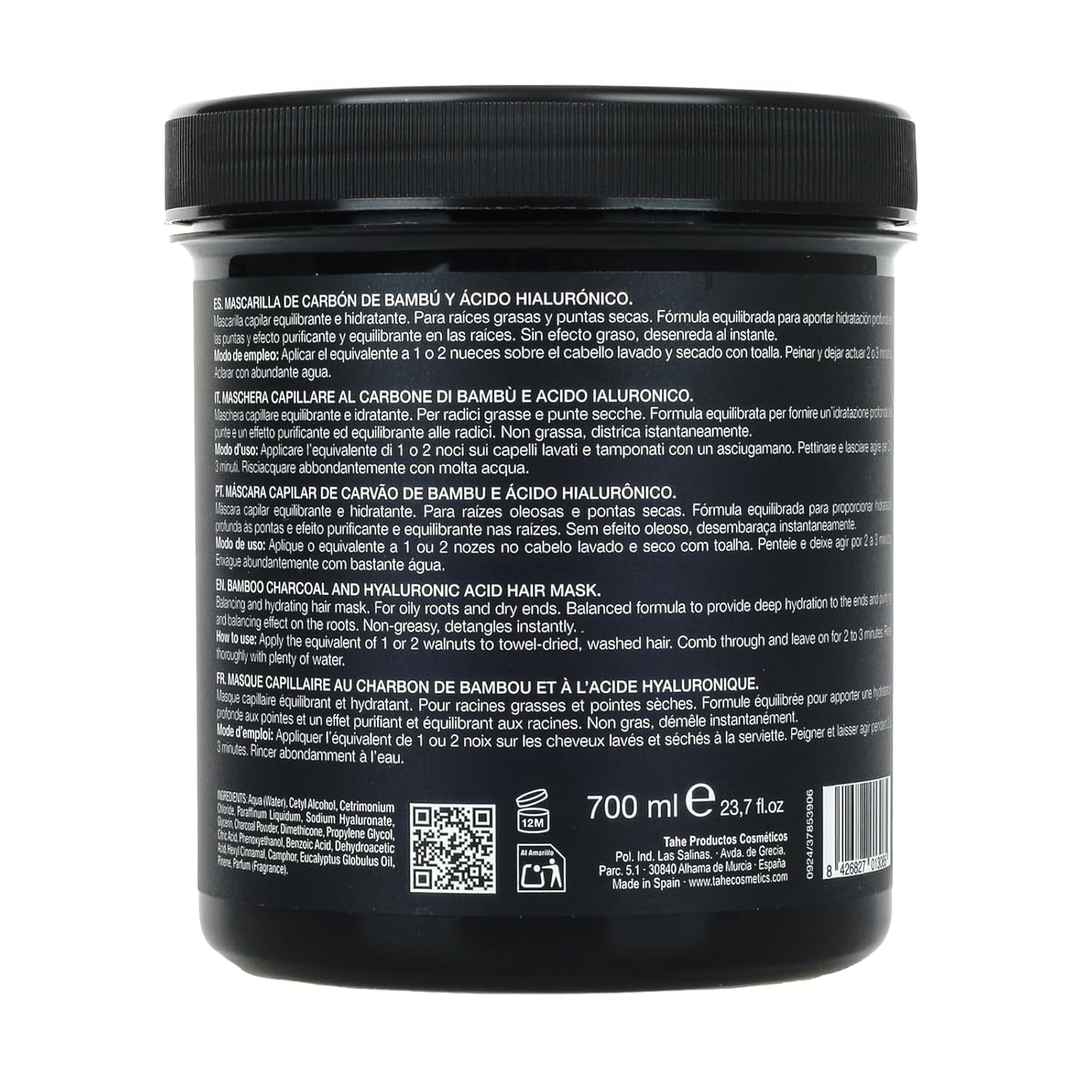 Thader Pharma Balancing Hair Mask s bambusovým uhlím a kyselinou hyaluronovou – ideální pro mastné kořínky a suché konečky, 700 ml Naty Shop Hair Mask