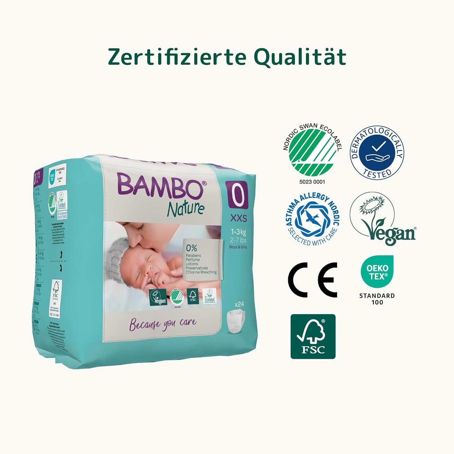 Bambo Nature plenky pro miminka, velikost 0 (1-3 kg), 144 ks, měsíční box | Prémiové plenky s vylepšenou ochranou proti úniku | Maximální pohodlí a svoboda pro novorozence | Dermatologicky testované plenky