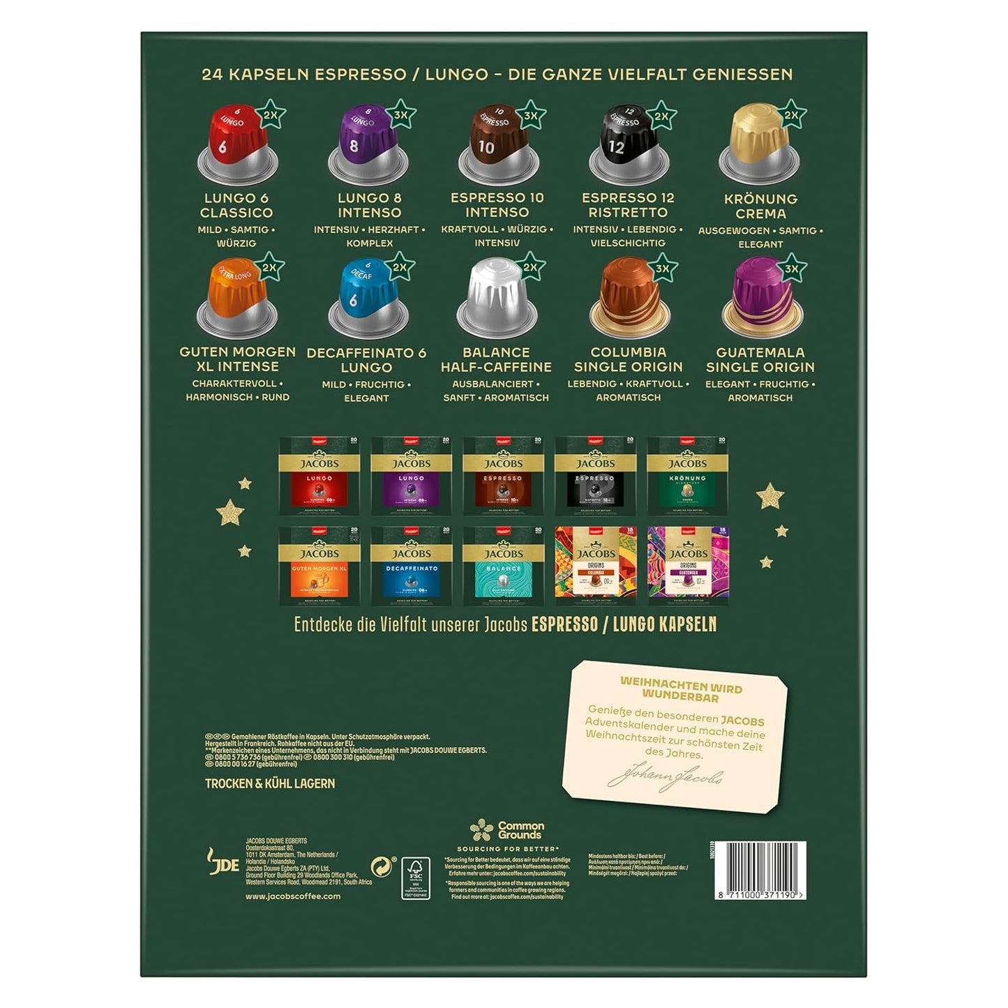 Jacobs Kapsel Adventskalender, 24 kapslí Espresso/Lungo Kapseln, kompatibilní s Nespresso* Kaffee Kapseln, 24 Kapsel