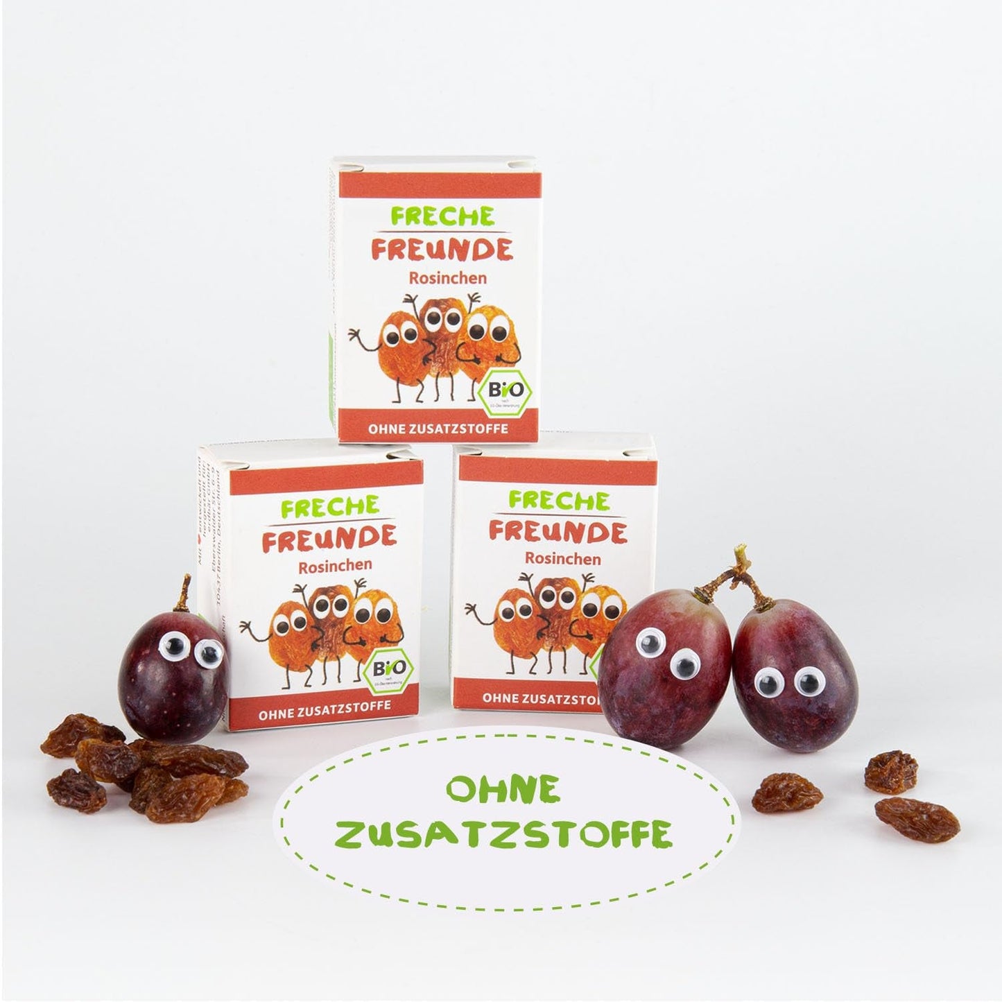 FRECHE FREUNDE Organické rozinky, Trockenfrüchte bez Zucker, bez Zusatzstoffe, ungeschwefelt, v malém Snackboxen, Sultaninen für Kinder, 20er Pack, 20 x (3x14g)