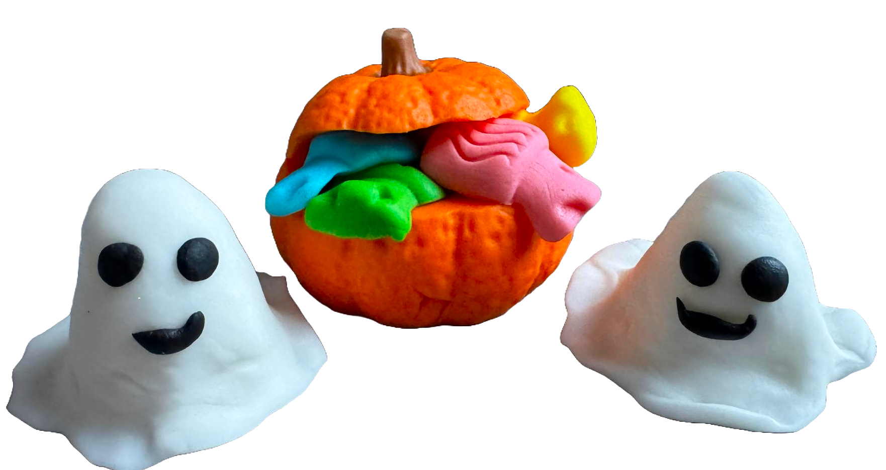 Sada 3 jedlých dekorací z cukrové pasty, Halloween, duchové a dýně se sladkostmi Dekorace z cukrové pasty Naty Shop